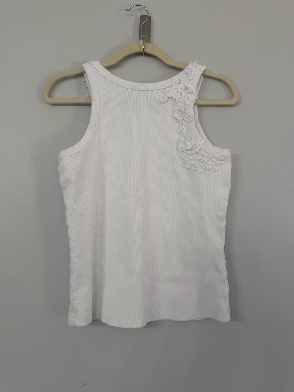 Caroline Constas New York White Ribbed Floral Appliqué Cotton Summer Tank Top - Picture 8 of 10
